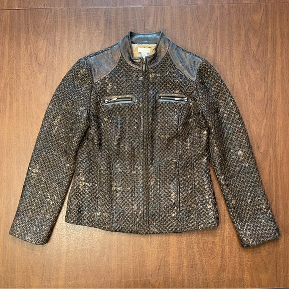 Chico’s Women’s Brown Metallic Tweed Zip Front Lined Jacket Blazer Size 0 S/4 - Picture 6 of 15